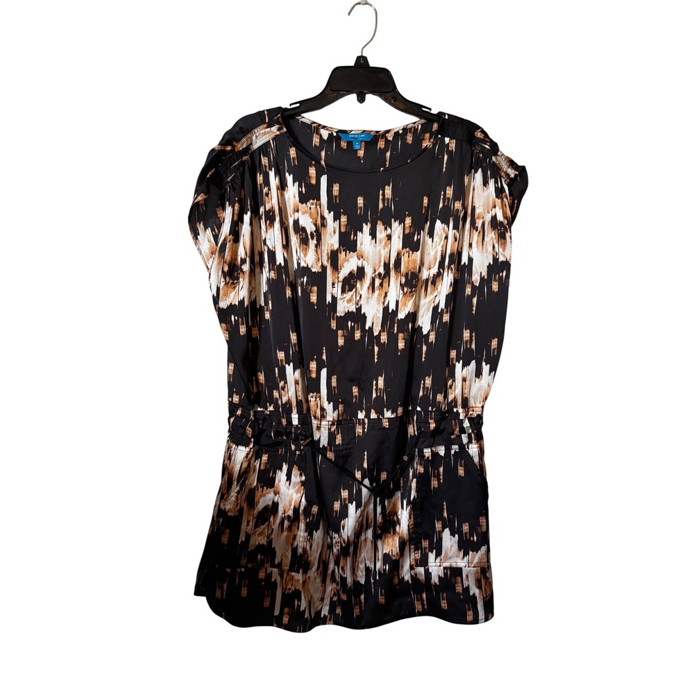 Derek Lam Women's Tunic Dress Medium Short Sleeve Brown Abstract Print